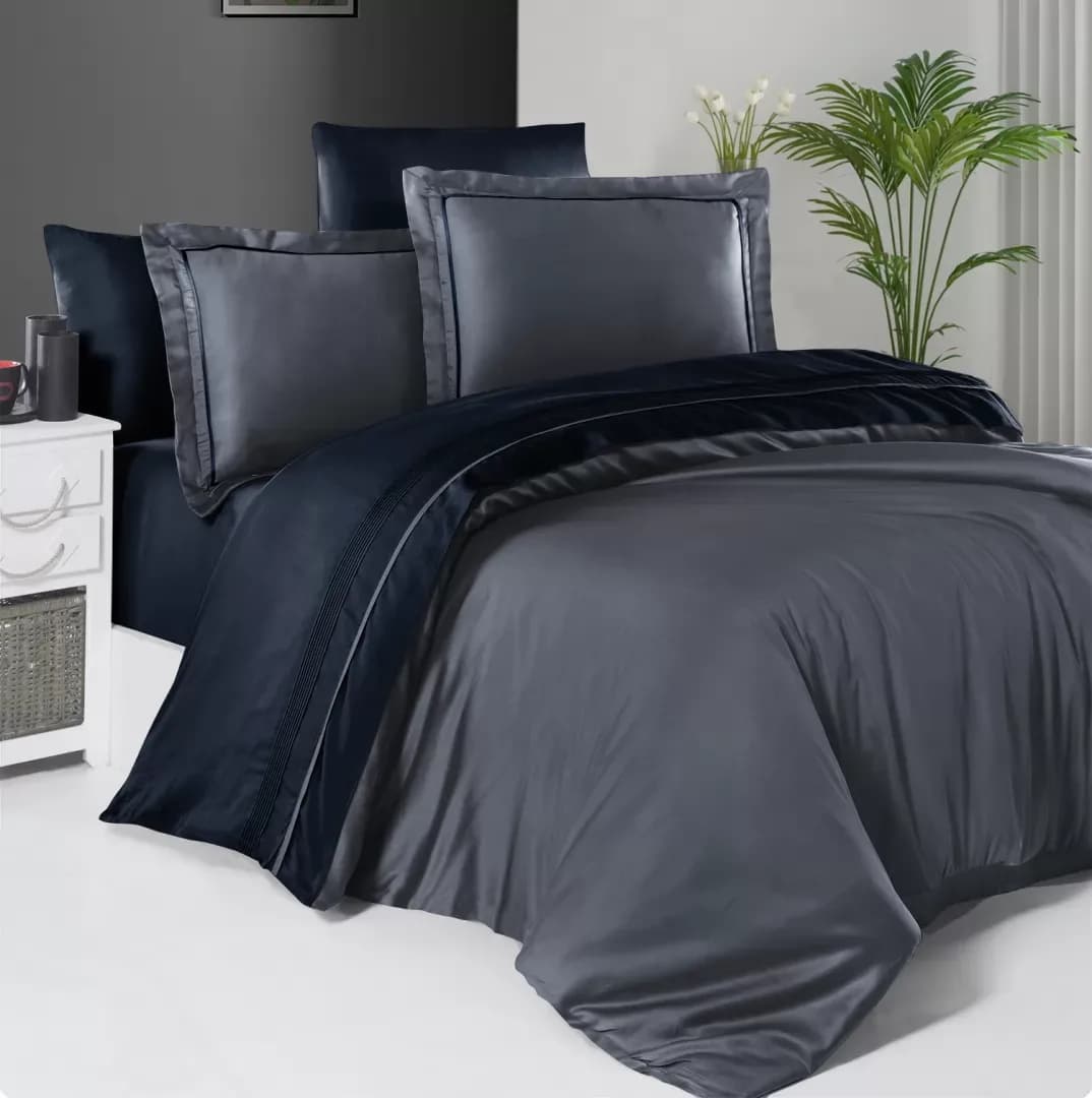 Постільна білизна Delux сатин Serenity Dark Grey & Navy Blue