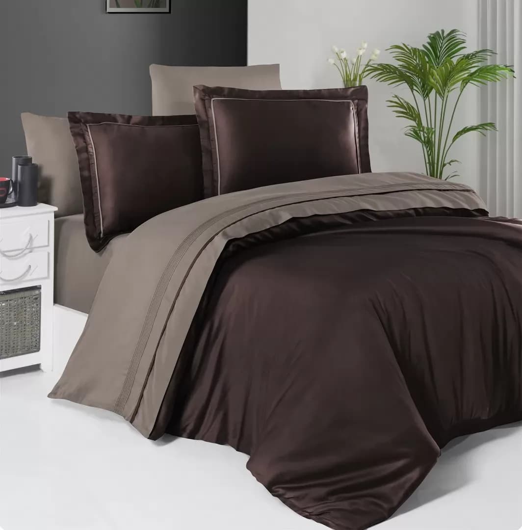 Постільна білизна Delux сатин Serenity Dark Brown & Mink