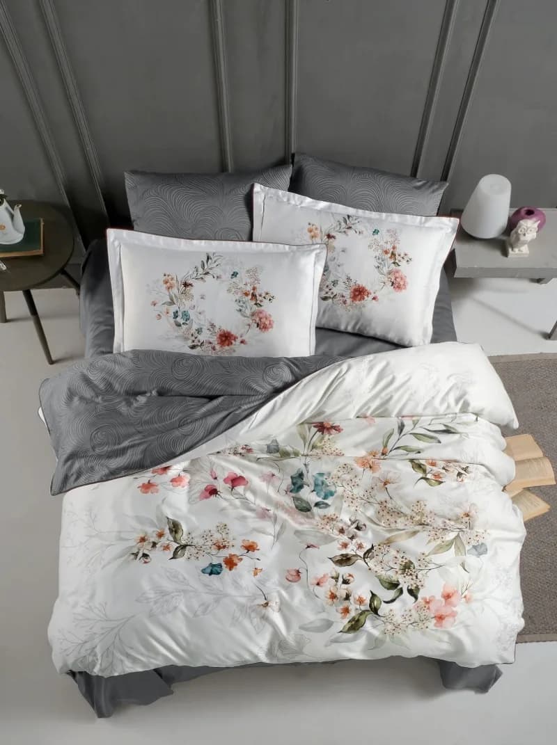 Постільна білизна сатин преміум PR-361 Floral Grey La Romano